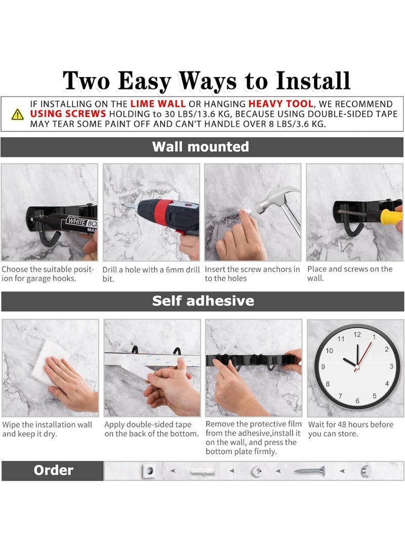 [Strong Hold, Non-Slip Design] - The broom holder wall mount is made of rust-free 304 stainless steel, more durable than plastic materials, holds items up to 13kg when secured with screws (or 3 lbs when secured with self-adhesive). The tool holder is combined with non-slip silicone to prevent scratches, and slots are double rubberized to provide a stronger grip on your items. - Image 4